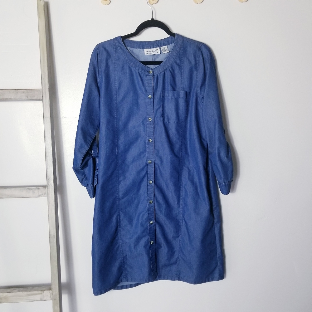 ANTHONY RICHARDS SHINY JEAN LONG SLEEVE BUTTON DOWN DRESS SIZE 12P